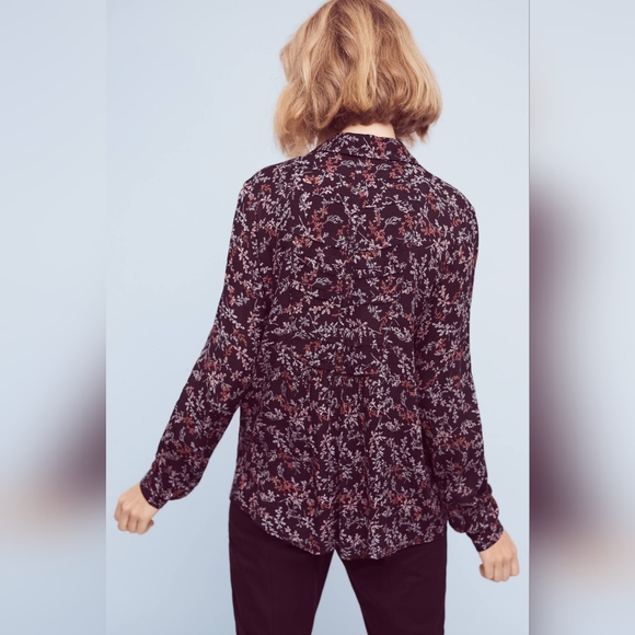 NWOT Anthropologie Maeve Bainbridge Buttondown Blk Floral Blouse Women’s Size 10 - Picture 2 of 14